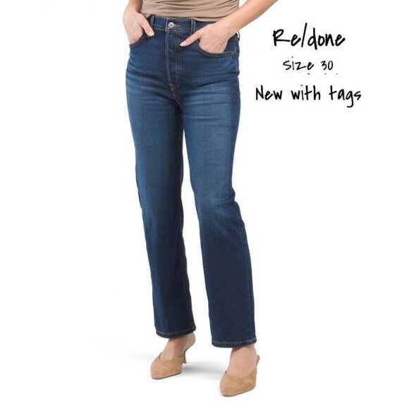 Re/Done 70s High-Rise Stove Pipe Jeans - Deep Faded Blue, Size 30, New with Tags - Picture 1 of 5